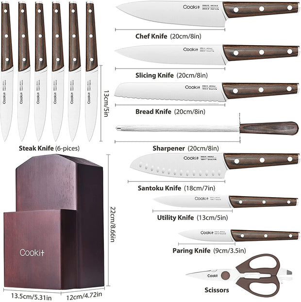 Kitchen Knife Sets, 15 Piece Knife Sets with Block for Kitchen Chef Knife Stainless Steel Knives Set Serrated Steak Knives with Manual Sharpener Knife Kitchen accessories hozanas4life   