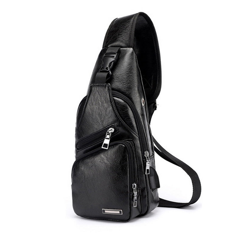 Men USB Charging Bag Men Chest Bag for Custom PU PVC Shoulder Bag Diagonal Package Messenger Travel Bag Cross Body Bags men's fashion Orange Felix   