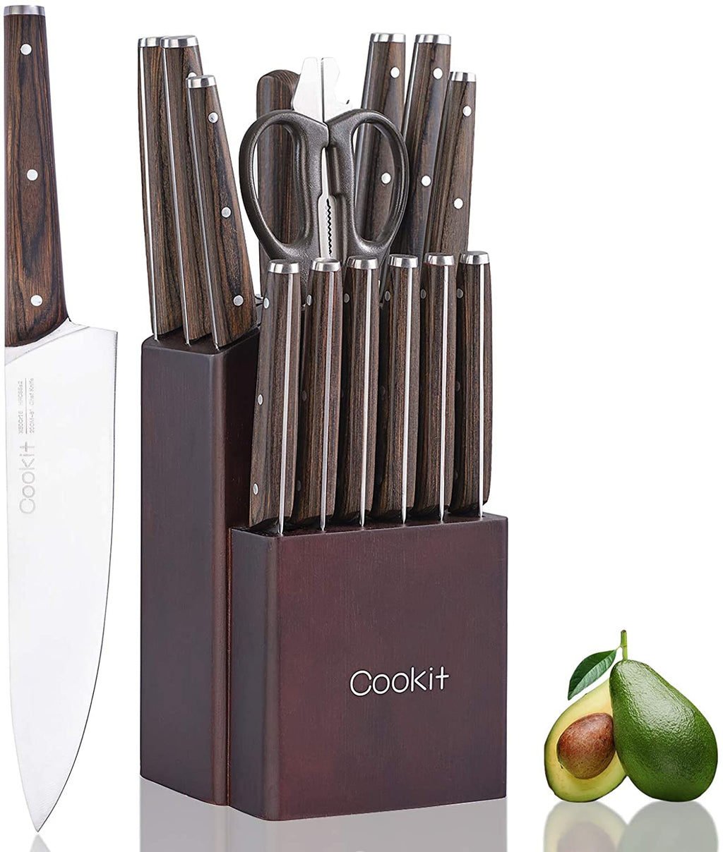 Kitchen Knife Sets, 15 Piece Knife Sets with Block for Kitchen Chef Knife Stainless Steel Knives Set Serrated Steak Knives with Manual Sharpener Knife Kitchen accessories hozanas4life default  
