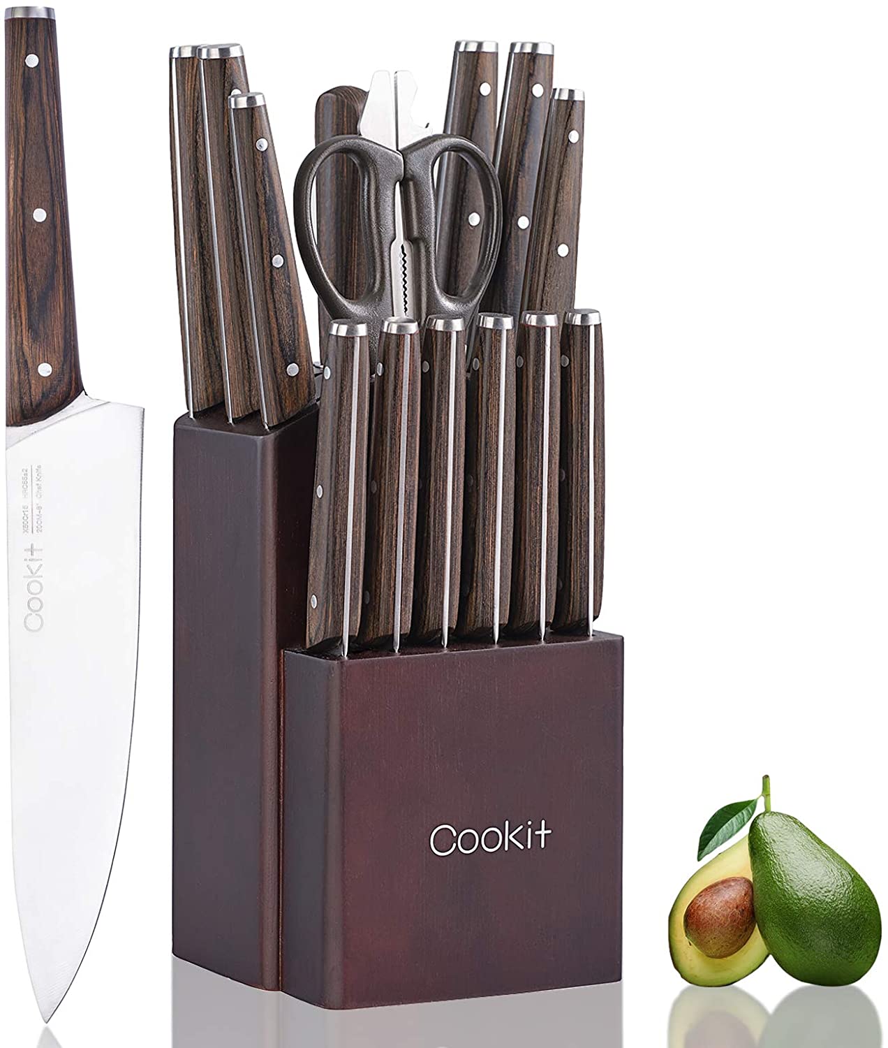 Kitchen Knife Sets, 15 Piece Knife Sets with Block for Kitchen Chef Knife Stainless Steel Knives Set Serrated Steak Knives with Manual Sharpener Knife Kitchen accessories hozanas4life   