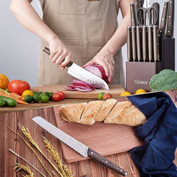 Kitchen Knife Sets, 15 Piece Knife Sets with Block for Kitchen Chef Knife Stainless Steel Knives Set Serrated Steak Knives with Manual Sharpener Knife Kitchen accessories hozanas4life   