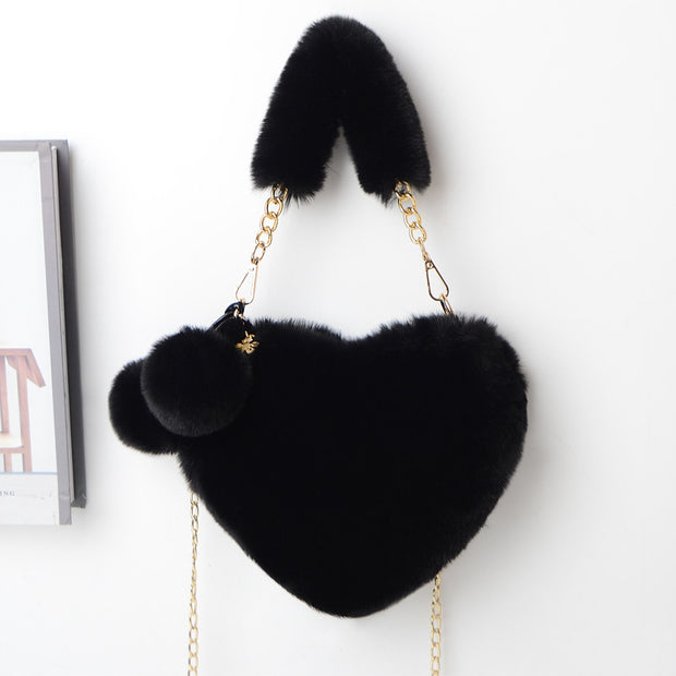 Love Bags Soft Plush Handbags Women Valentine's Day Party Bag Women fashion clothing Orange Felix Black  