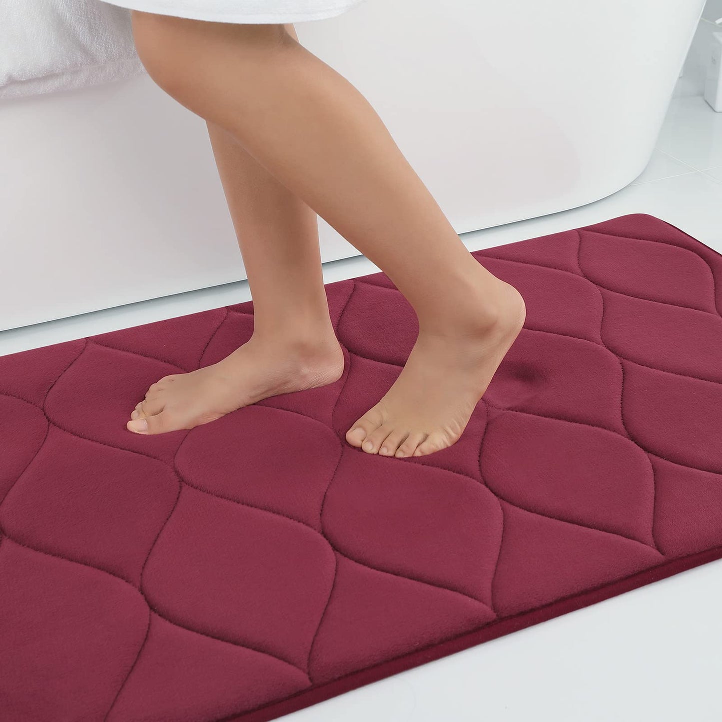 Memory Foam Bath Mat Anti-Slip Shower Carpet Soft Foot Pad Decoration Floor Protector Absorbent Quick Dry Bathroom Rug Mats & Rugs DailyAlertDeals 43x61cm(17x24inch) China wine red 1
