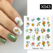 Harunouta Cool Geometrics Pattern Water Decals Stickers Flower Leaves Slider For Nails Spring Summer Nail Art Decoration DIY Nail Stickers DailyAlertDeals X043  