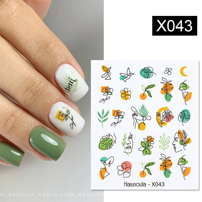Harunouta Geometric Color Block Line Leaf Flower Water Decal Sticker Spring Simple DIY Slider For Manicuring Nail Art Watermarks 0 DailyAlertDeals X043  