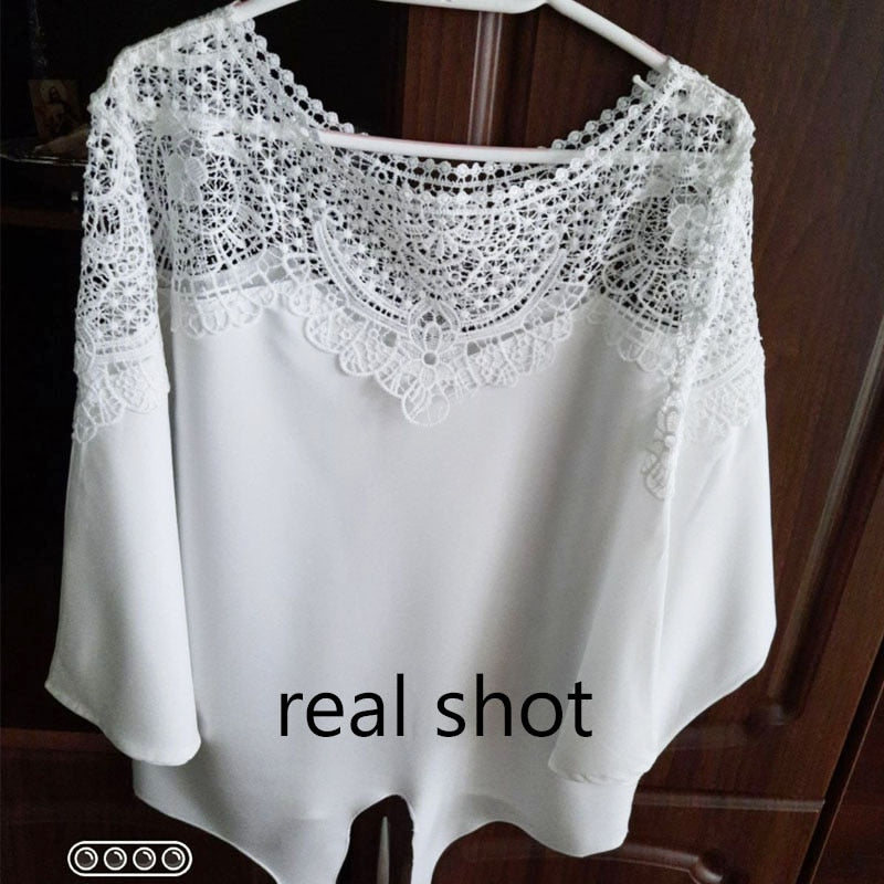 Lace Shirt White Blouse Women O-Neck Crochet Floral Long Sleeve Shirt Embroidery Casual Sexy Office Ladies Top Clothes 12459 0 DailyAlertDeals   