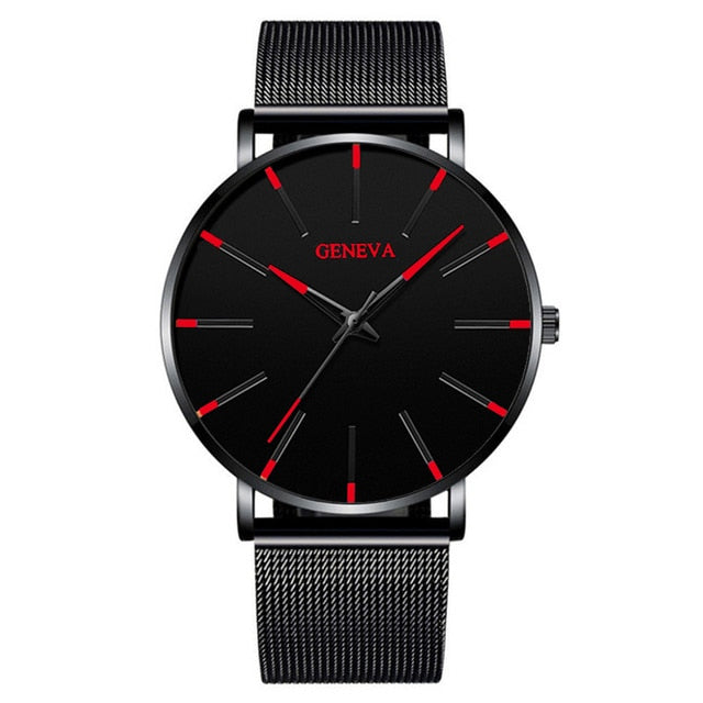 2022 Minimalist Men Fashion Ultra Thin Watches Simple Men Business Stainless Steel Mesh Belt Quartz Watch relogio masculino 0 DailyAlertDeals Mesh Black Red  
