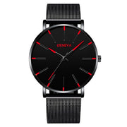 2022 Minimalist Men&#39;s Fashion Ultra Thin Watches Simple Men Business Stainless Steel Mesh Belt Quartz Watch relogio masculino men's watches DailyAlertDeals Mesh Black Red  