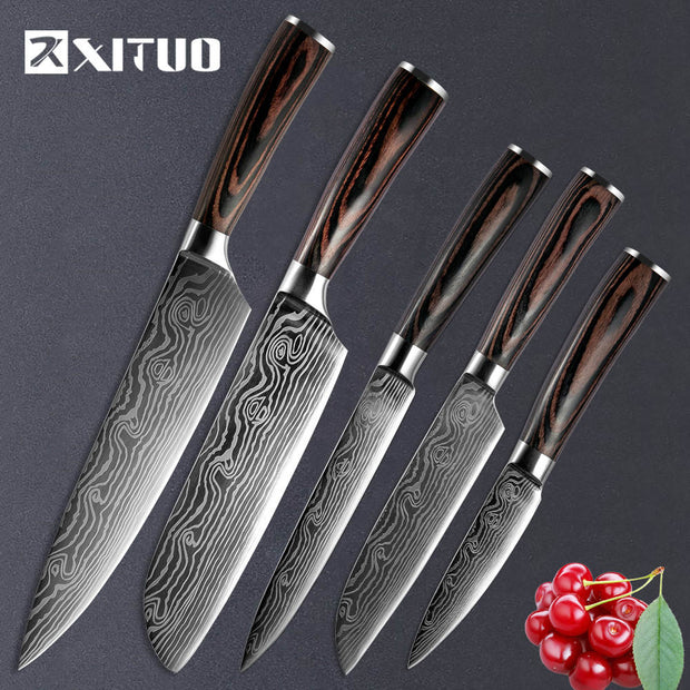 XITUO 1-5PCS set Chef Knife Japanese Stainless Steel Sanding Laser Pattern Knives Professional Sharp Blade Knife Cooking Tool 0 DailyAlertDeals 5PCS set China 