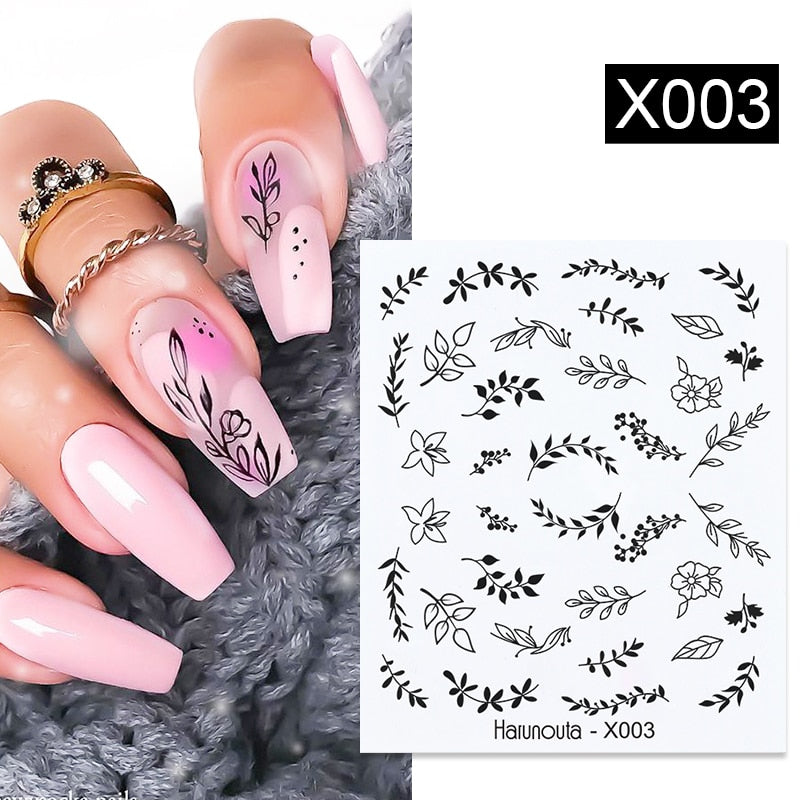 Harunouta Black Lines Flower Leaf Water Decals Stickers Spring Simple Green Theme Face Marble Pattern Slider For Nails Art Decor 0 DailyAlertDeals X003  