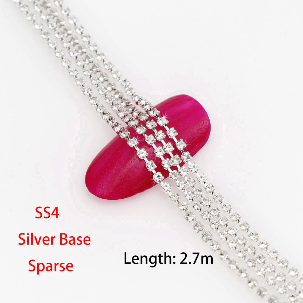 SS4 2.7Meter Gold/Silver Shiny Nail Rhinestone Chain Close/Sparse Chain Nail Ornament Nail Art Decorations DIY Jewelry Accessory rhinestone chain DailyAlertDeals 2  