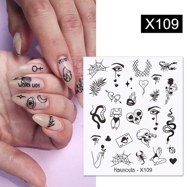 Harunouta Black Ink Blooming Marble Pattern Water Decals Stickers Black Line Flower Leaves Face Slider For Summer Nail Art Decor Decal stickers for nails DailyAlertDeals X109  