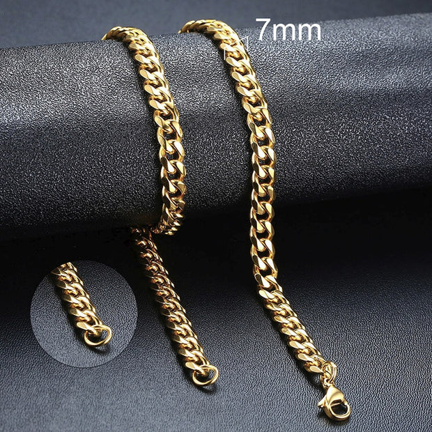 Vnox Cuban Chain Necklace for Men Women, Basic Punk Stainless Steel Curb Link Chain Chokers,Vintage Gold Tone Solid Metal Collar 0 DailyAlertDeals 7mm Gold Cuban 45cm 