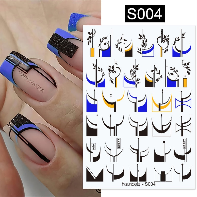 Harunouta Marble Blooming 3D Nail Sticker Decals Flower Leaves Transfer Water Sliders Abstract Geometric Lines Nail Watermark Nail Stickers DailyAlertDeals S004  