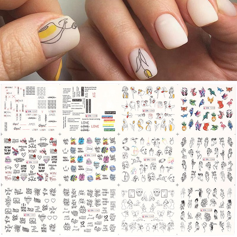 12 Designs Nail Stickers Set Mixed Floral Geometric Nail Art Water Transfer Decals Sliders Flower Leaves Manicures Decoration 0 DailyAlertDeals 22  