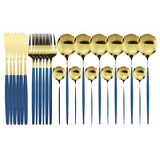 24pcs Black Western Dinnerware Set Stainless Steel Cutlery Set Fork Knife Spoon Tableware Set Flatware Set Silverware Set  DailyAlertDeals China 24pcs Blue Gold 