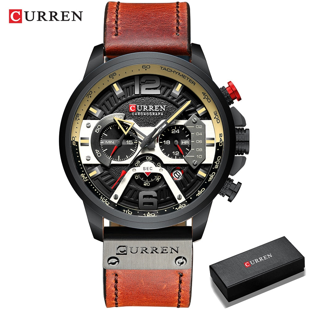 CURREN Casual Sport Watches for Men Top Brand Luxury Military Leather Wrist Watch Man Clock Fashion Chronograph Wristwatch wrist watches DailyAlertDeals black black box USA 