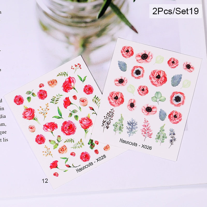 Harunouta Blue Ink Blooming Flowers Nail Water Decals Concise Floral Leaves Slider For Nails Geometric Waves DIY Manicures Tips Nail Stickers DailyAlertDeals 50459-19  