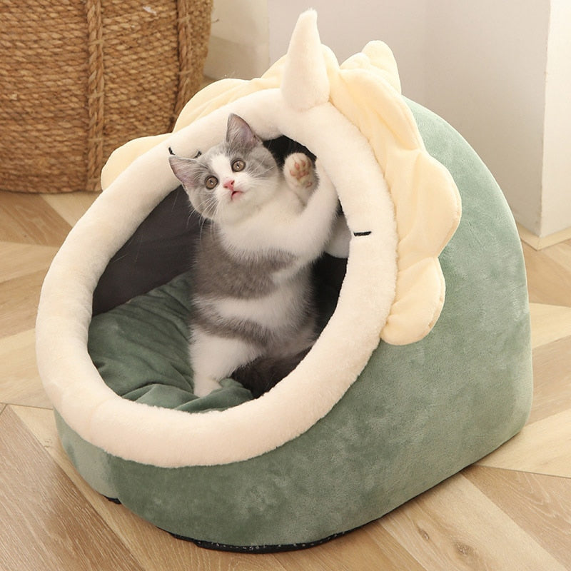 Sweet Cat Bed Warm Pet Basket Cozy Kitten Lounger Cushion 0 DailyAlertDeals Dinosaur S (31X30X28cm) 