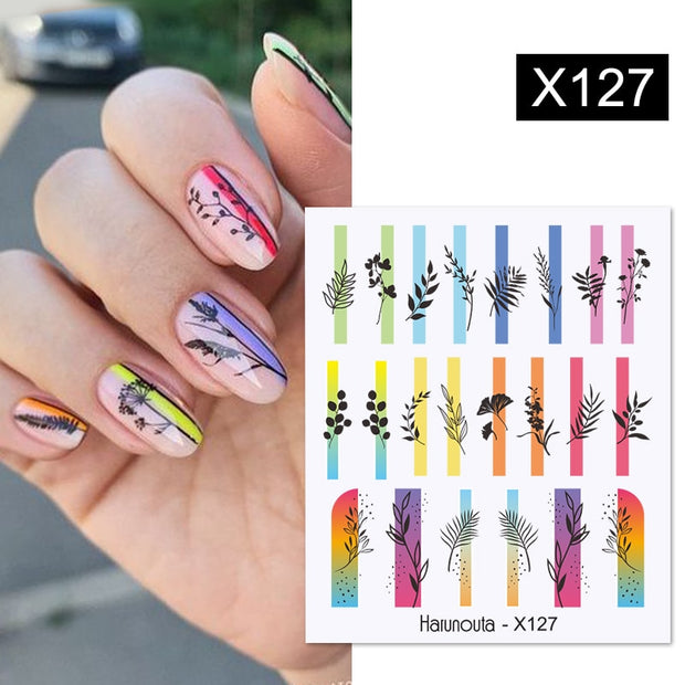 Harunouta French Line Pattern 3D Nail Art Stickers Fluorescence Color Flower Marble Leaf Decals On Nails  Ink Transfer Slider 0 DailyAlertDeals X127  