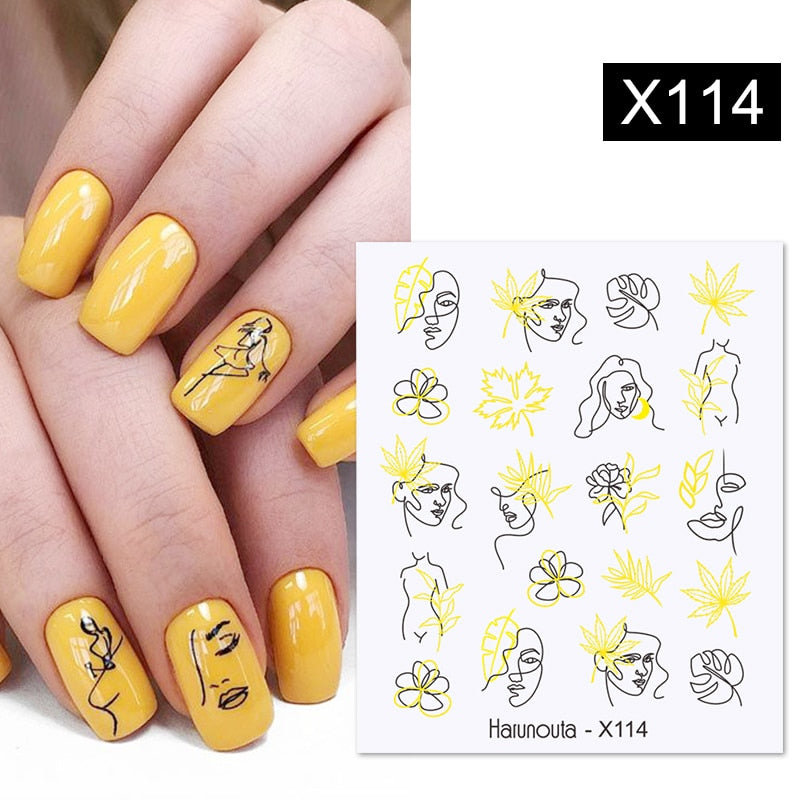 Harunouta Blue Ink Blooming Flowers Nail Water Decals Concise Floral Leaves Slider For Nails Geometric Waves DIY Manicures Tips Nail Stickers DailyAlertDeals X114  