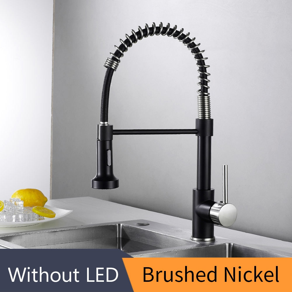 Kitchen Faucets Brush Brass Faucets for Kitchen Sink  Single Lever Pull Out Spring Spout Mixers Tap Hot Cold Water Crane 9009 0 DailyAlertDeals Black and Brushed United States 