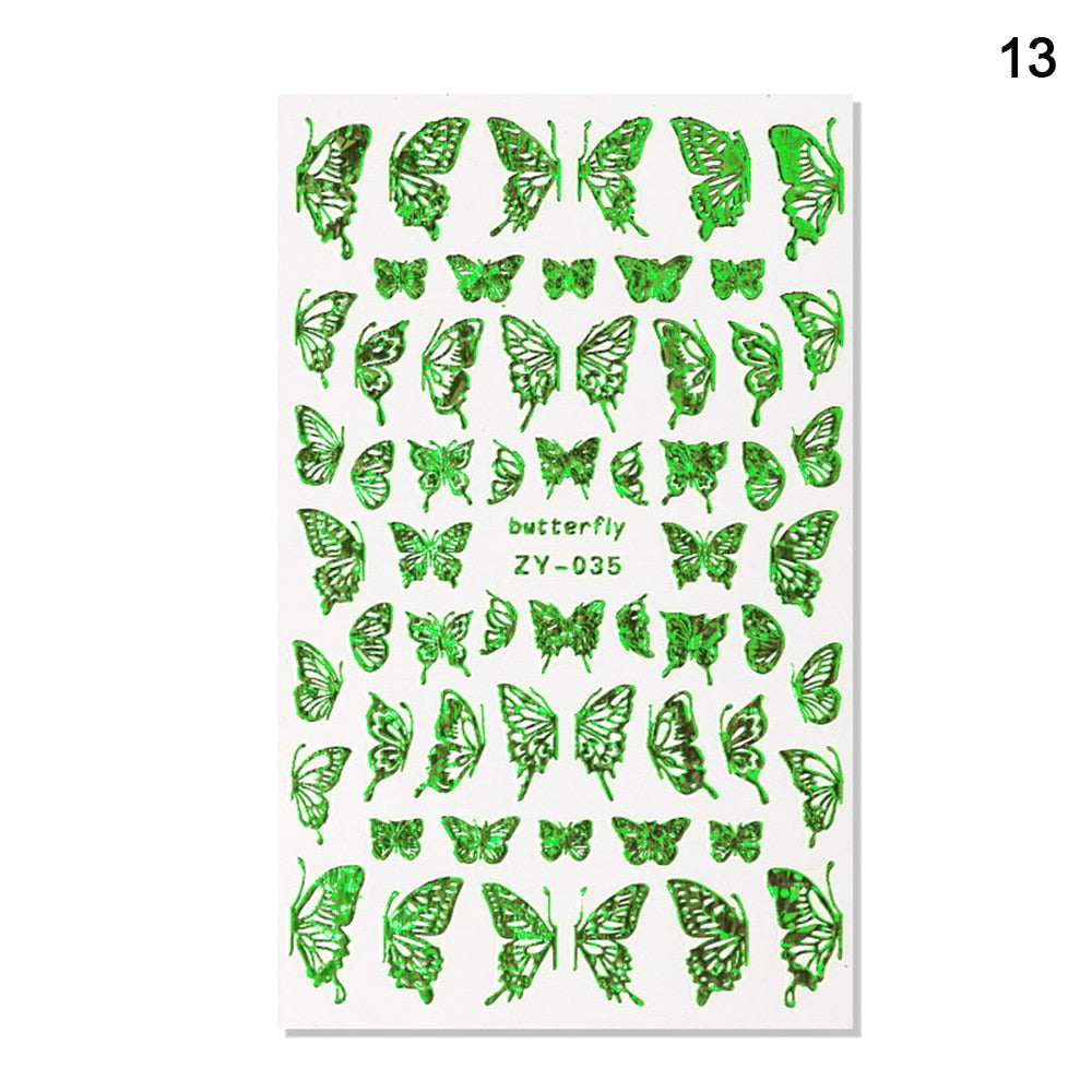 1pc Holographic 3D Butterfly Nail Art Stickers Adhesive Sliders Colorful DIY Golden Nail Transfer Decals Foils Wraps Decorations nail art DailyAlertDeals 13  