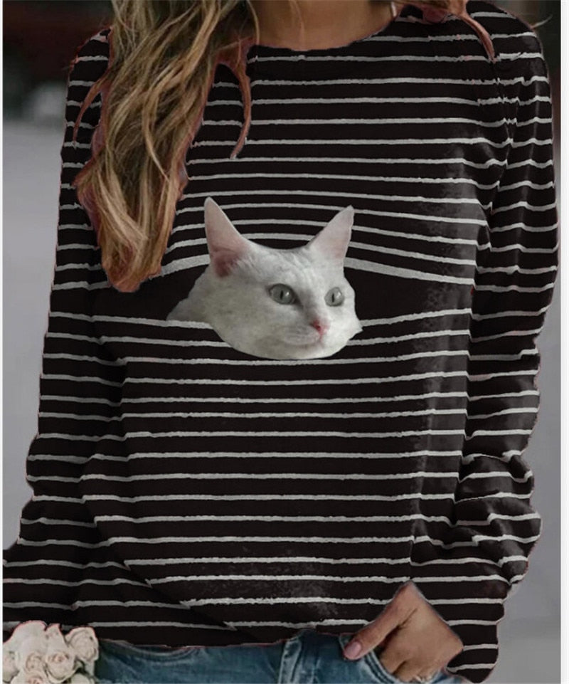 Funny Cute Cat 3D Print Casual Pullovers Women Clothes Spring Autumn Sweatshirts Long Sleeve T-Shirts Lady Clothing Fashion Tops 0 DailyAlertDeals C M 