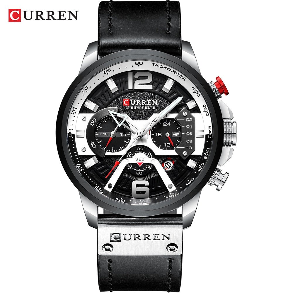 CURREN Casual Sport Watches for Men Top Brand Luxury Military Leather Wrist Watch Man Clock Fashion Chronograph Wristwatch wrist watches DailyAlertDeals silver black watch USA 