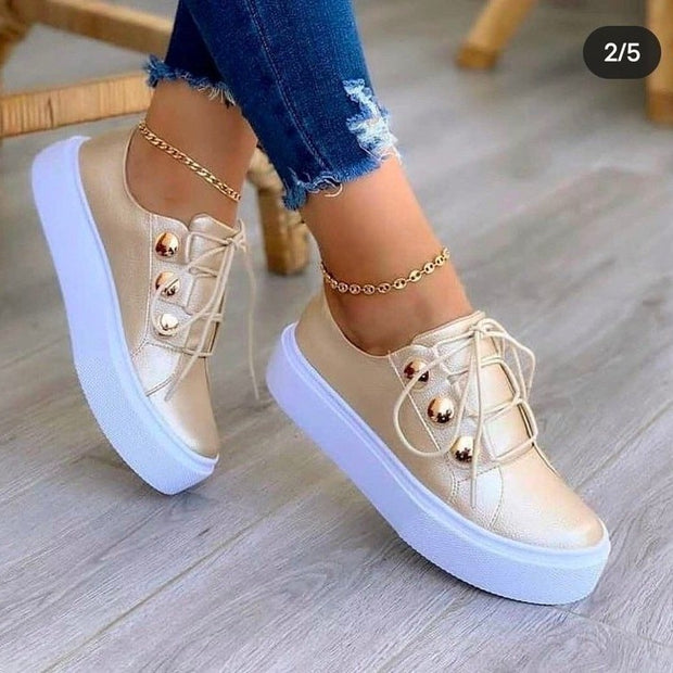 White Shoes Women 2022 Fashion Round Toe Platform Shoes Size 43 Casual Shoes Women Lace Up Flats Women Loafers Zapatos Mujer 0 DailyAlertDeals Gold 36 