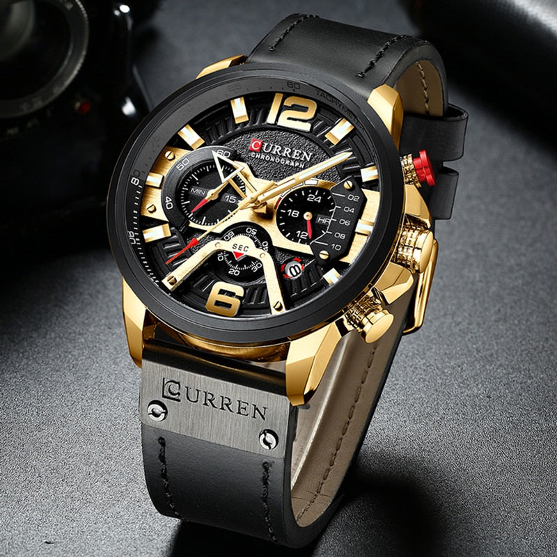 CURREN Casual Sport Watches for Men Top Brand Luxury Military Leather Wrist Watch Man Clock Fashion Chronograph Wristwatch wrist watches DailyAlertDeals   
