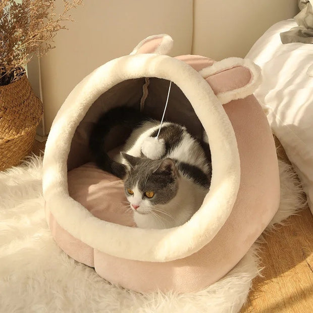 Sweet Cat Bed Warm Pet Basket Cozy Kitten Lounger Cushion Cat House Tent Very Soft Small Dog Mat Bag For Washable Cave Cats Beds 0 DailyAlertDeals   