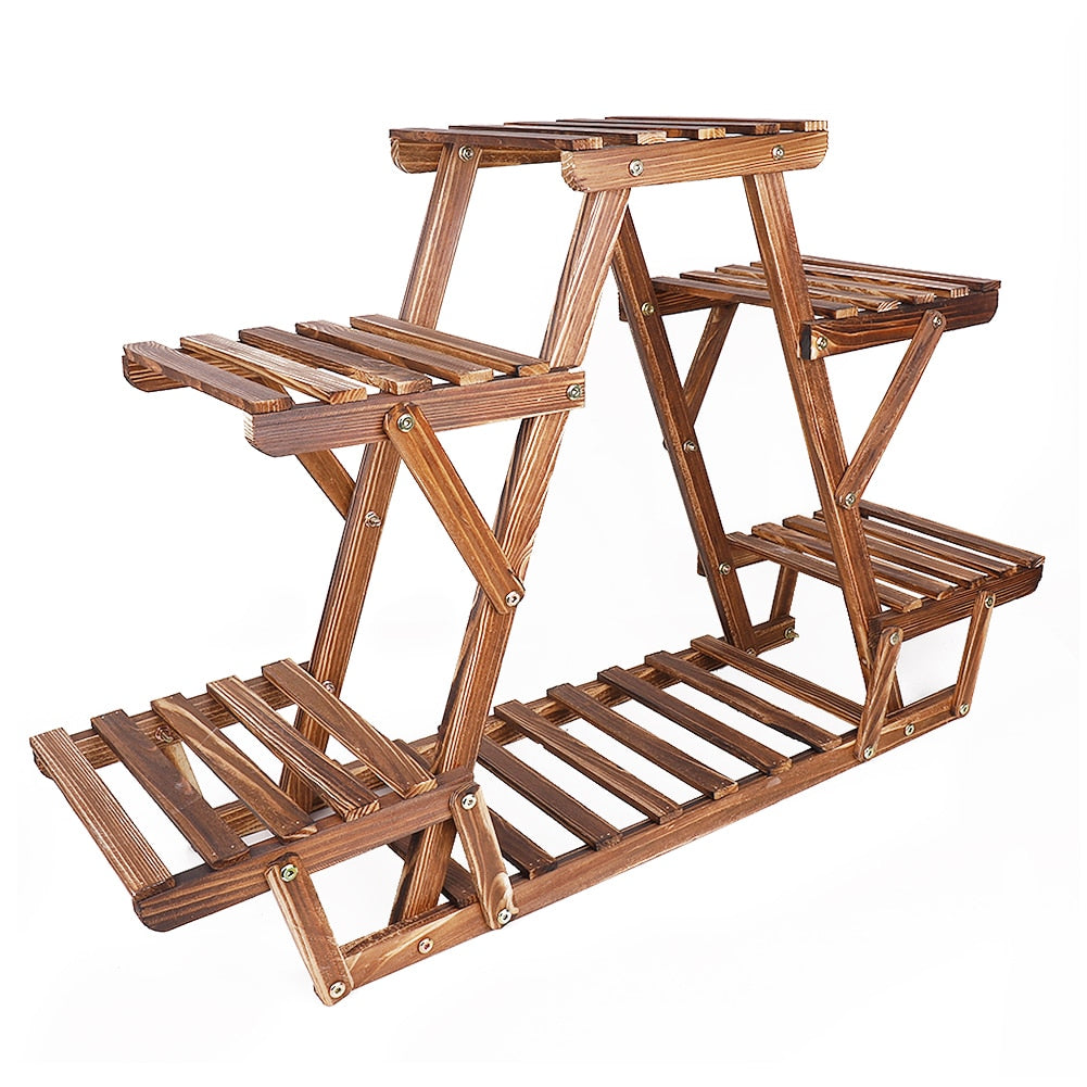 6 Tiered Wood Plant organizer Stand  Indoor Outdoor Carbonized Triangle Corner Plant Rack Wood Plant organizer Stand DailyAlertDeals   