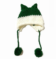 BomHCS Cute Fox Ears Beanie Winter Warm 100% Handmade Knit Hat 0 DailyAlertDeals Green pompom  
