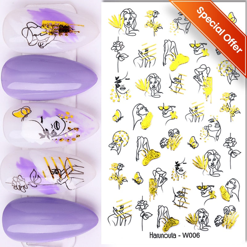 The New Heart Love Design Gold Sliver 3D Nail Art Sticker English Letter French Striping Lines Trasnfer Sliders Valentine Decor Nail Stickers DailyAlertDeals