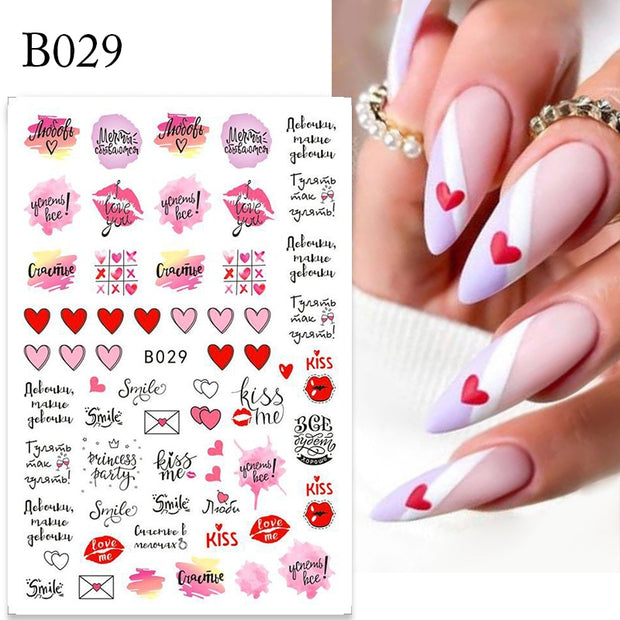 Harunouta Valentine's Day 3D Nail Stickers Heart Flower Leaves Line Sliders French Tip Nail Art Transfer Decals 3D Decoration 0 DailyAlertDeals B029  