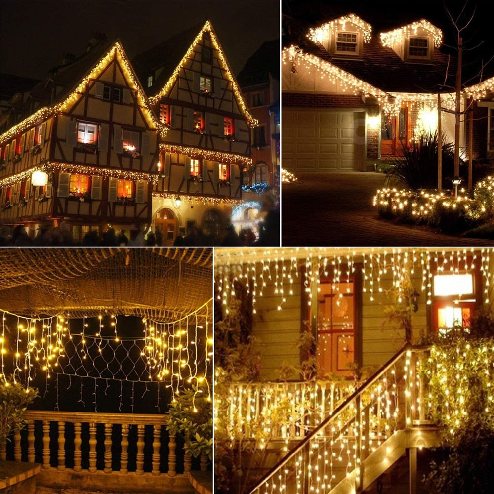 Christmas Decorations For Home Outdoor LED Curtain Icicle String Light Street Garland On The House Winter 220V 5m Droop 0.6-0.8m RGB LED String DailyAlertDeals   