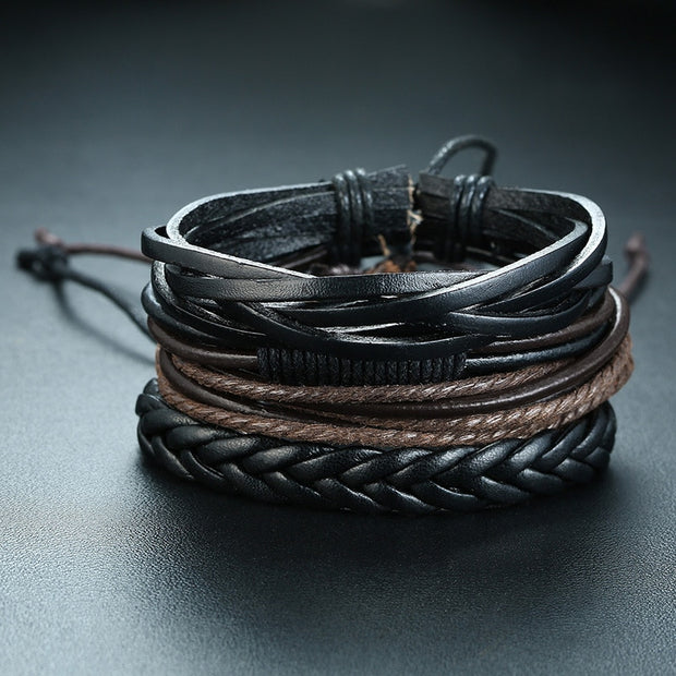 Vnox 4Pcs/ Set Braided Wrap Leather Bracelets for Men Vintage Life Tree Rudder Charm Wood Beads Ethnic Tribal Wristbands 0 DailyAlertDeals BL-543 China 