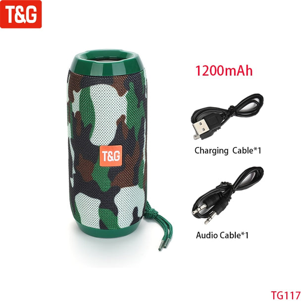 T&amp;G TG117 Portable Bluetooth Speaker Wireless Bass Column Waterproof Outdoor Music Vibro Speakers TF Card Subwoofer Loudspeaker 0 DailyAlertDeals China Camouflage Speaker