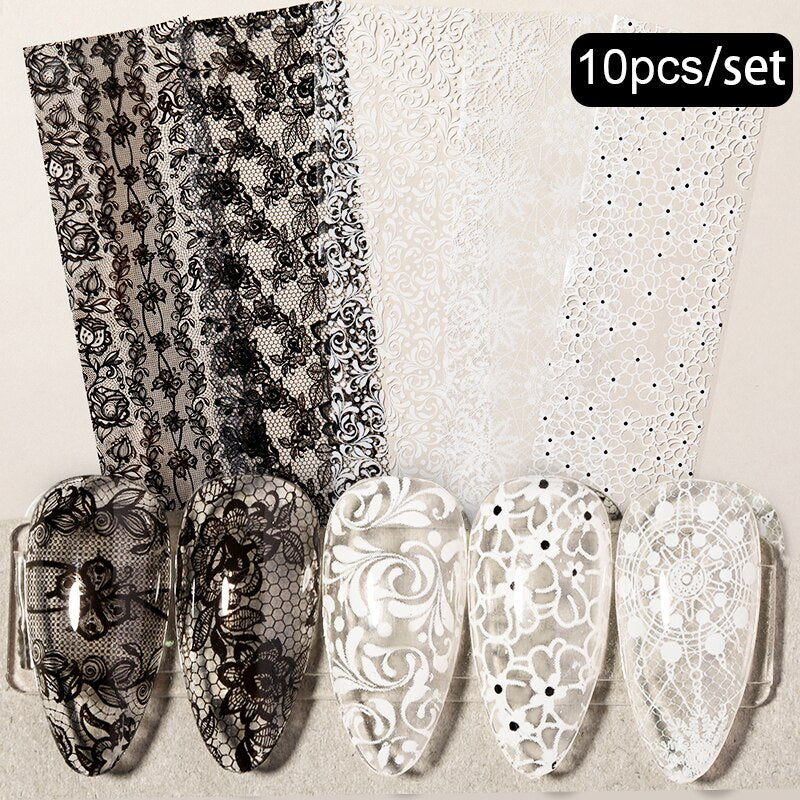 Nail Foils Marble Series Nail Transfer Foils Decorations DIY idea nail Art Transfer Sticker Decals Nail Accessories Nail Sticker DailyAlertDeals 10pcs-Lace Foil  