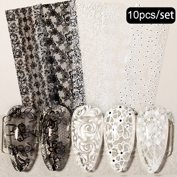 Nail Foils Marble Series Nail Transfer Foils Decorations DIY idea nail Art Transfer Sticker Decals Nail Accessories Nail Sticker DailyAlertDeals 10pcs-Lace Foil  
