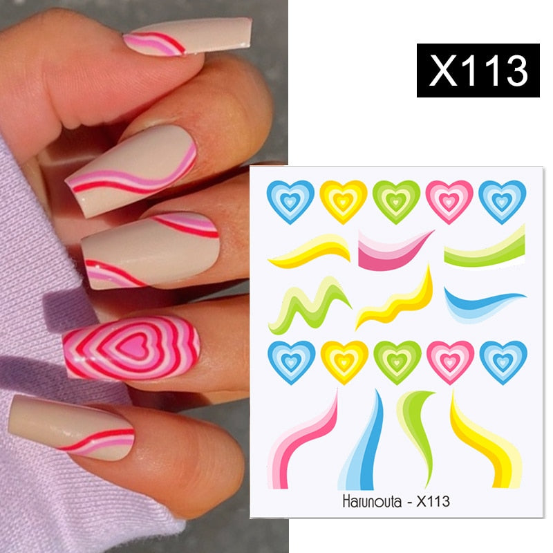 Harunouta Blue Ink Blooming Flowers Nail Water Decals Concise Floral Leaves Slider For Nails Geometric Waves DIY Manicures Tips Nail Stickers DailyAlertDeals X113  