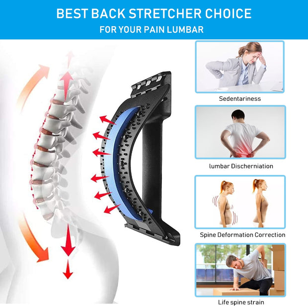 Multi-level Adjustable Back Massager Stretcher Waist Neck Stretch Fitness Lumbar Cervical Spine Support Pain Relief Relaxation back massager DailyAlertDeals   