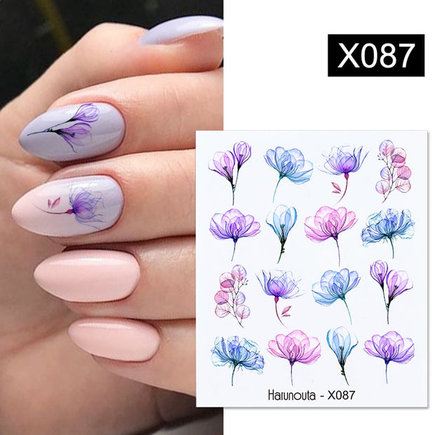 Harunouta Blue Ink Blooming Flowers Nail Water Decals Concise Floral Leaves Slider For Nails Geometric Waves DIY Manicures Tips Nail Stickers DailyAlertDeals X087  