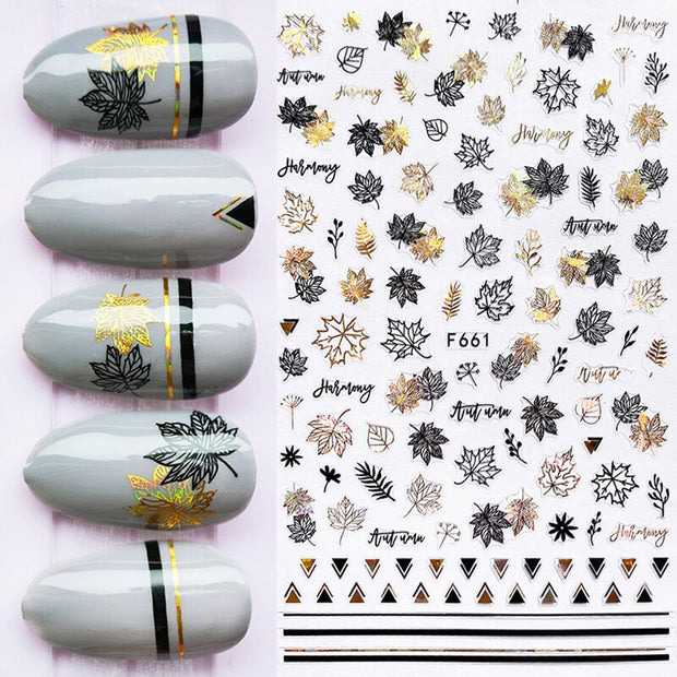 Harunouta Slider Design 3D Black People Silhouettes Blooming Nail Stickers Gold Bronzing Leaf Flower Nail Foils Decoration Nail Stickers DailyAlertDeals 12  