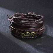 Vnox 4Pcs/ Set Braided Wrap Leather Bracelets for Men Vintage Life Tree Rudder Charm Wood Beads Ethnic Tribal Wristbands 0 DailyAlertDeals BL-597 China 