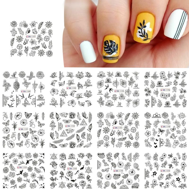 12 Designs Nail Stickers Set Mixed Floral Geometric Nail Art Water Transfer Decals Sliders Flower Leaves Manicures Decoration 0 DailyAlertDeals 13  