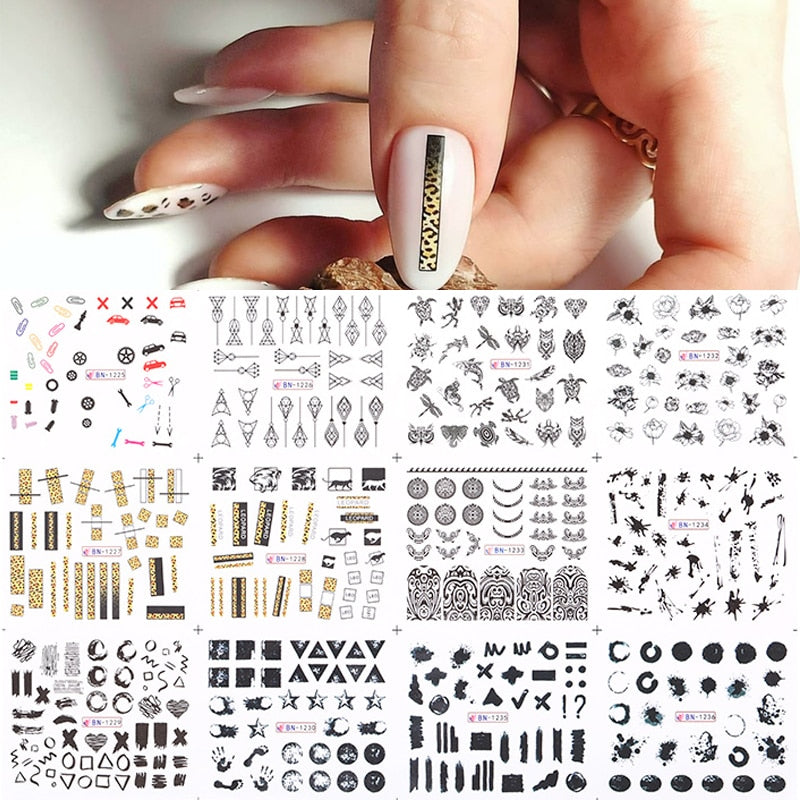 12 Designs Nail Stickers Set Mixed Floral Geometric Nail Art Water Transfer Decals Sliders Flower Leaves Manicures Decoration 0 DailyAlertDeals 16  
