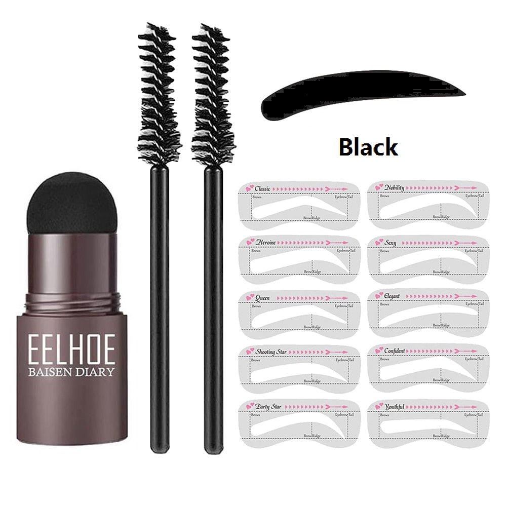 One Step Eyebrow Stamp Shaping Kit Set Makeup Magic Brow Stencil Eyebrow Brush Enhance Cosmetics Eye 0 DailyAlertDeals Black Set  