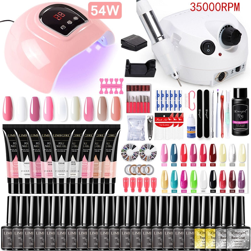 Manicure Set for Nail Extensions Gel Nail Polish Set Acrylic Kit Poly Nail Gel Set With UV LED Nail Lamp Gel Kits Nail Tools Set Manicure Set for Nail Extensions DailyAlertDeals 54W-35000RMP USA 